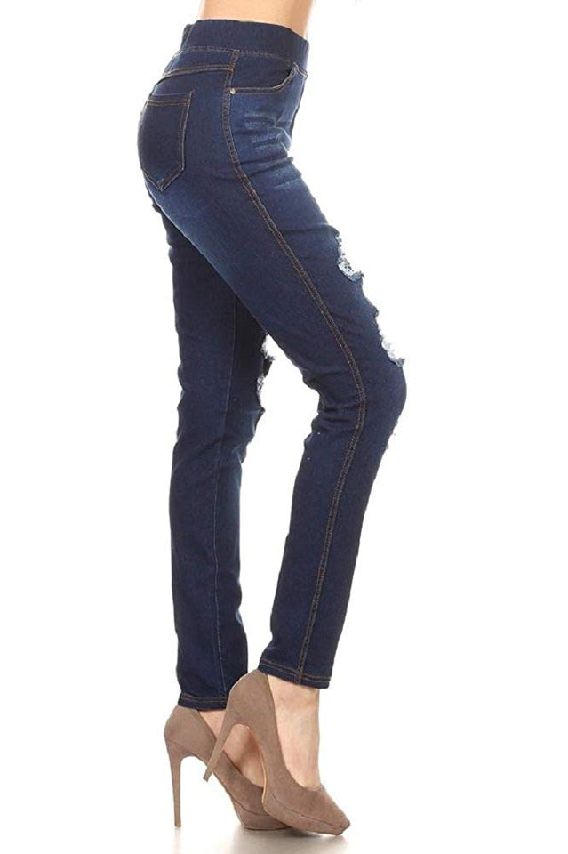 Women's Stretch Pull-On Skinny Ripped Distressed Denim Jeggings Regular-Plus Size