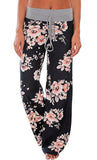 AMiERY - Pantalones de mujer con estampado floral y cordón para salón Palazzo