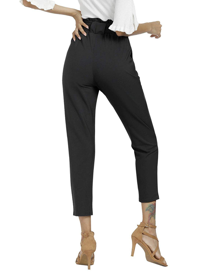 Freeprance Pantalón casual de mujer estilo bolsa de papel, cintura elástica, delgado, con bolsillos