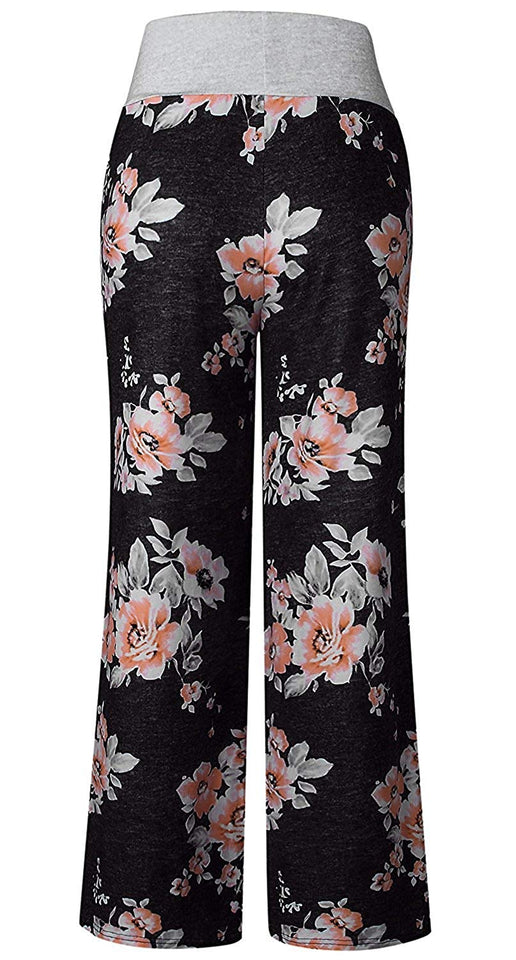 AMiERY - Pantalones de mujer con estampado floral y cordón para salón Palazzo