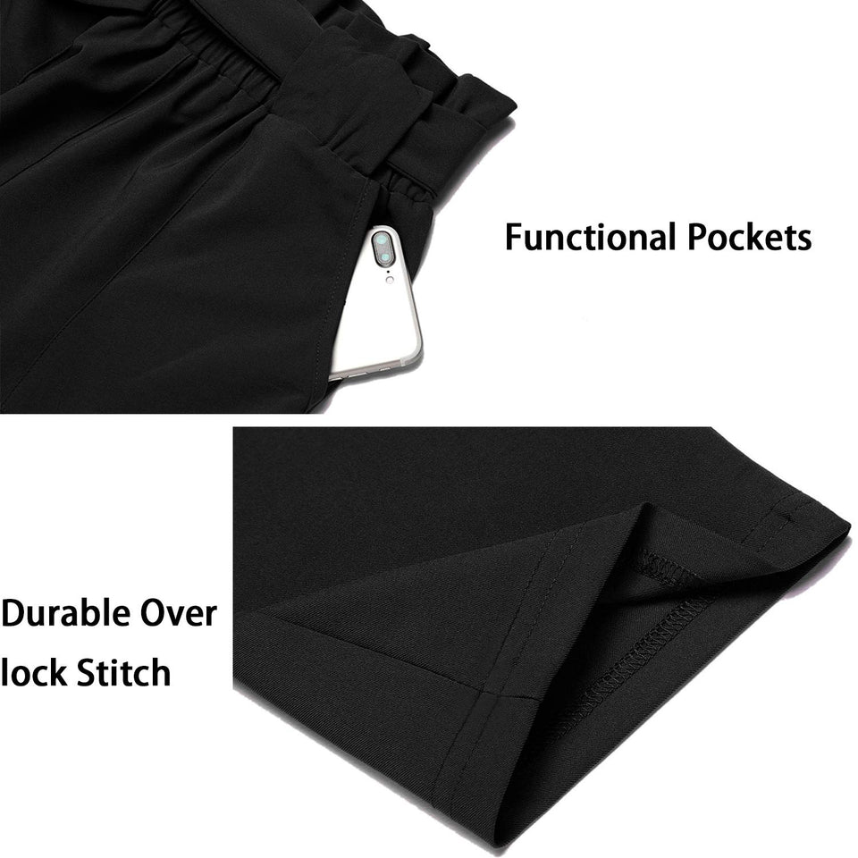 Freeprance Pantalón casual de mujer estilo bolsa de papel, cintura elástica, delgado, con bolsillos