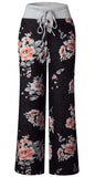 AMiERY - Pantalones de mujer con estampado floral y cordón para salón Palazzo